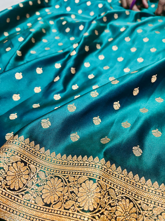 Sea Green Dual Shade Mashru Silk Saree Showcases Subtle buti Weaving – MS20