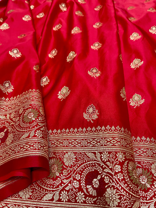 Bridal Red Dual Shade Mashru Silk Saree Minakari Showcases Subtle buti & Pallu Weaving – MSM02