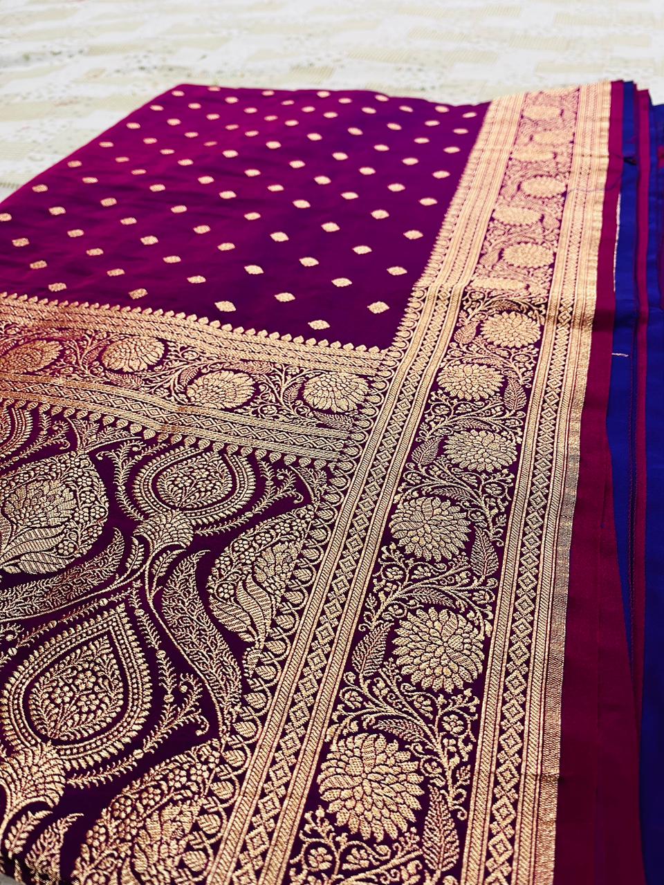 Rich Wine Mashru Silk Saree Adorned with Fine Booti Artistry – MS05