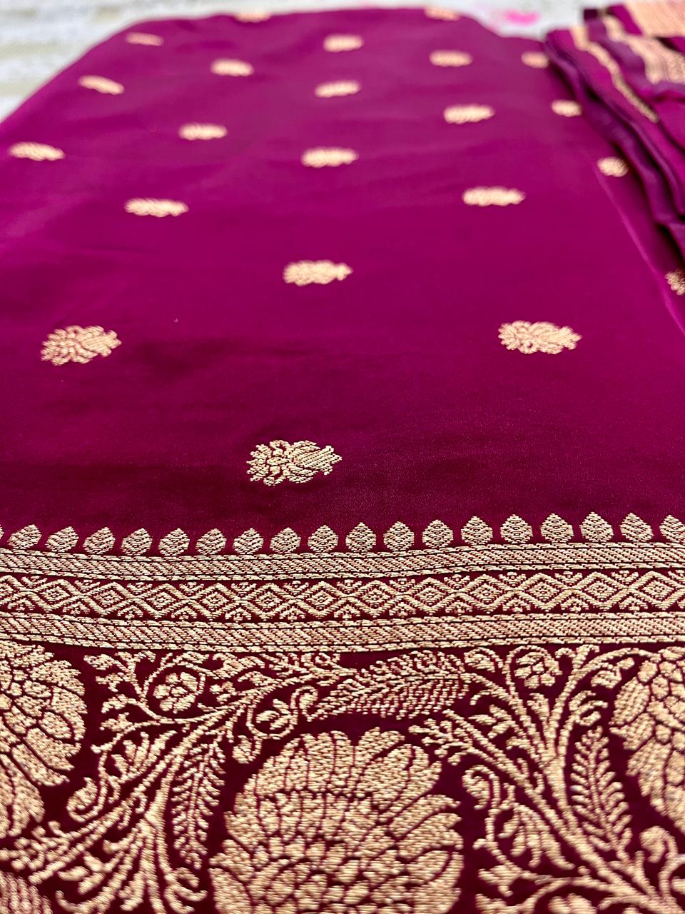 Regal Wine Mashru Silk Saree Highlighted with Delicate Booti Patterns – MS06