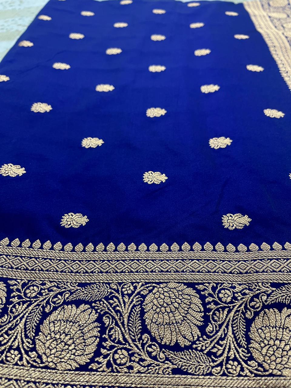 Navy Blue Mashru Silk Saree Showcases Subtle Booti Weaving – MS11