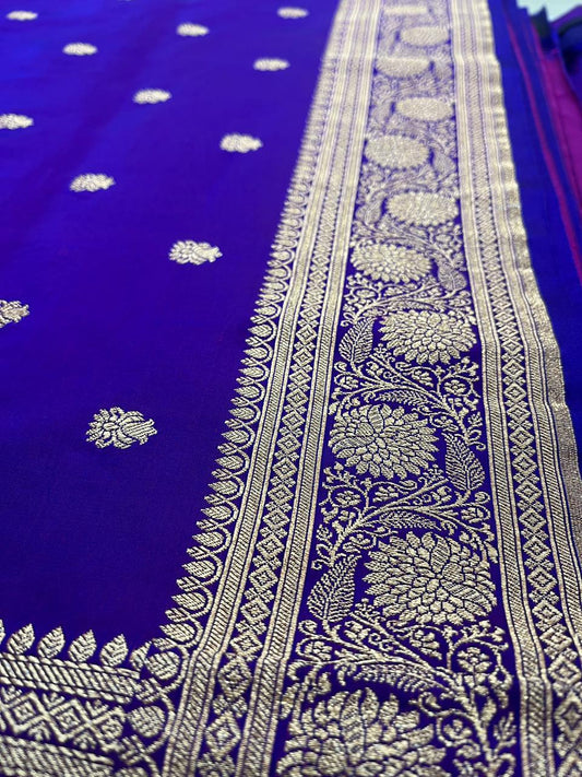 Midnight Purple Mashru Silk Saree Featuring Refined Booti Detailing – MS07