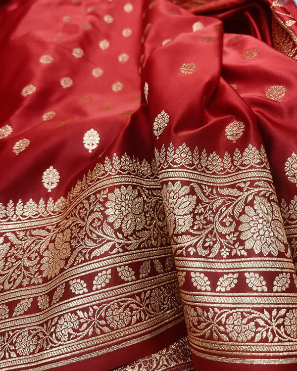 Bride red Mashru Silk Saree Showcases Subtle Booti Weaving – MS12