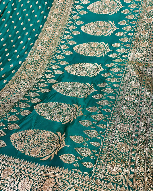 Sea Green Shade Mashru Silk Saree Showcases Subtle buti Weaving – MS17