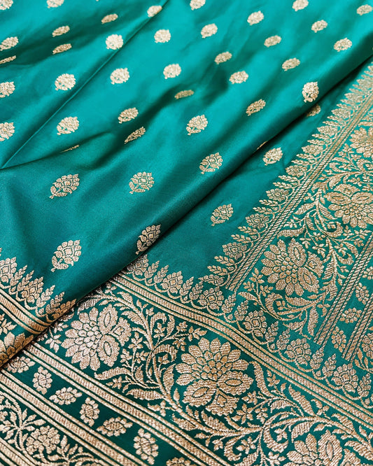 Sea Green Shade Mashru Silk Saree Showcases Subtle buti Weaving – MS17