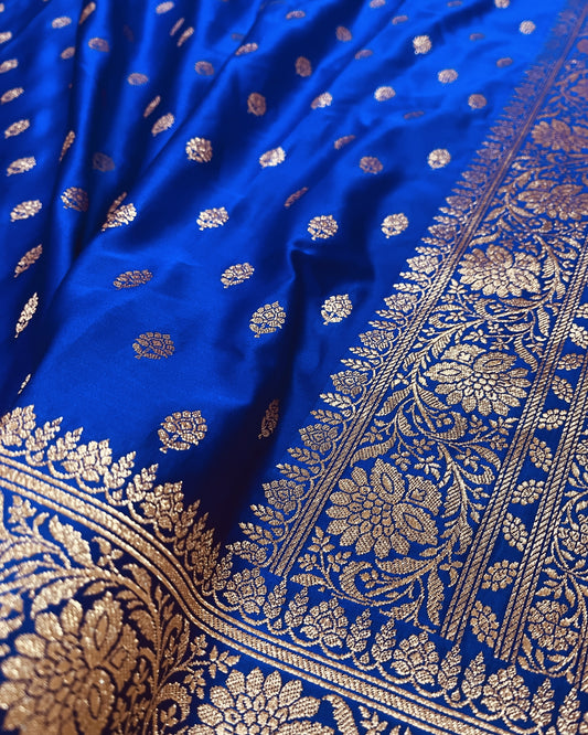 Space Blue Shade Mashru Silk Saree Showcases Subtle buti Weaving – MS18