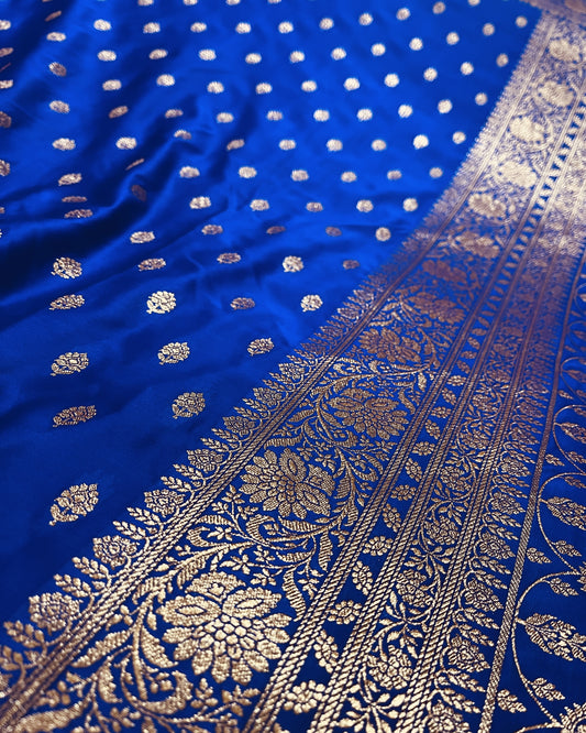 Space Blue Shade Mashru Silk Saree Showcases Subtle buti Weaving – MS18