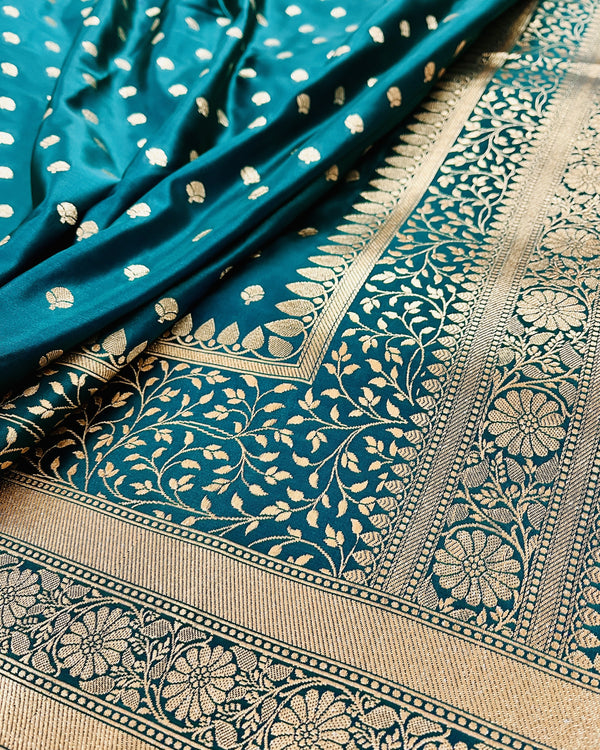 Leaf Green Shade Mashru Silk Saree Showcases Subtle buti Weaving – MS16