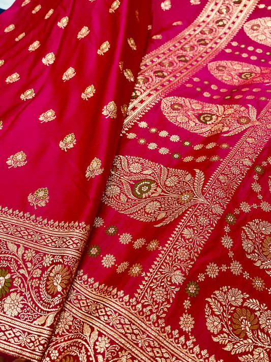 Wedding Pink Dual Shade Mashru Silk Saree Minakari Showcases Subtle buti & Pallu Weaving – MSM03