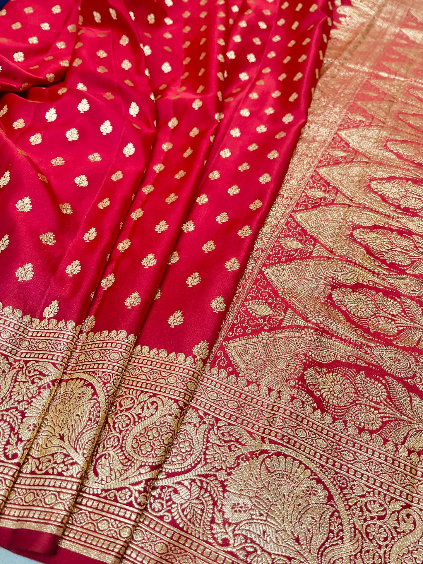 Banarasi Pure Silk Ruby Red Saree with Intricate Butta Zari Weave – HBP-04