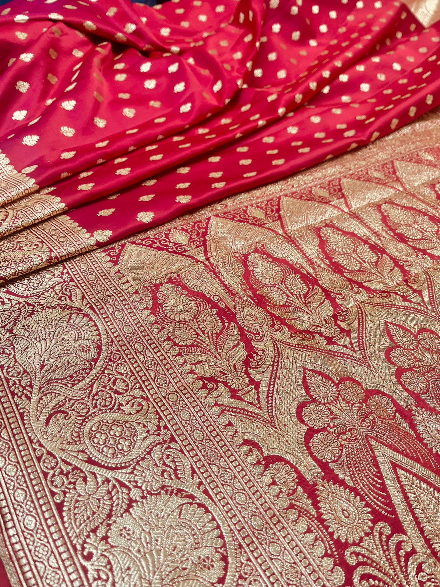 Banarasi Pure Silk Ruby Red Saree with Intricate Butta Zari Weave – HBP-04