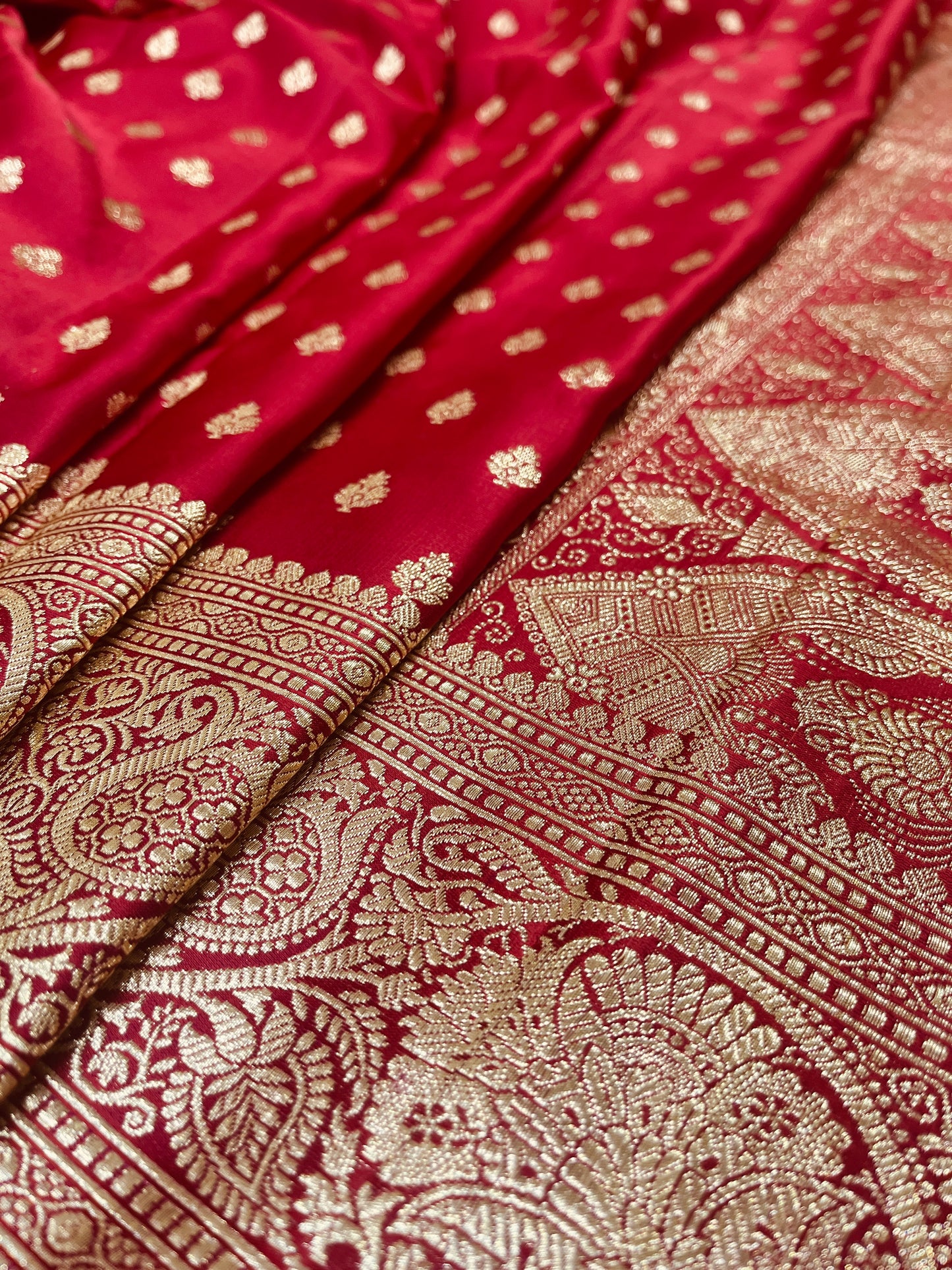 Banarasi Pure Silk Ruby Red Saree with Intricate Butta Zari Weave – HBP-04