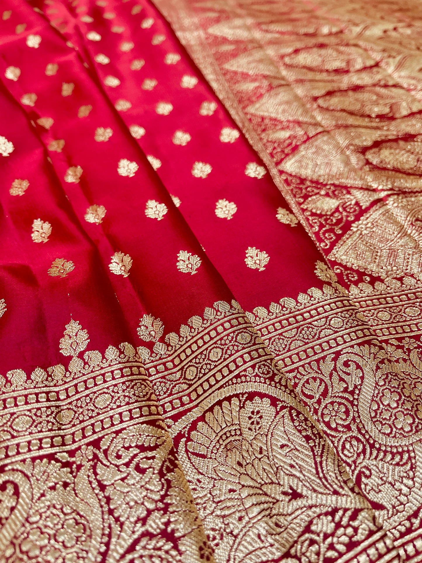 Banarasi Pure Silk Ruby Red Saree with Intricate Butta Zari Weave – HBP-04
