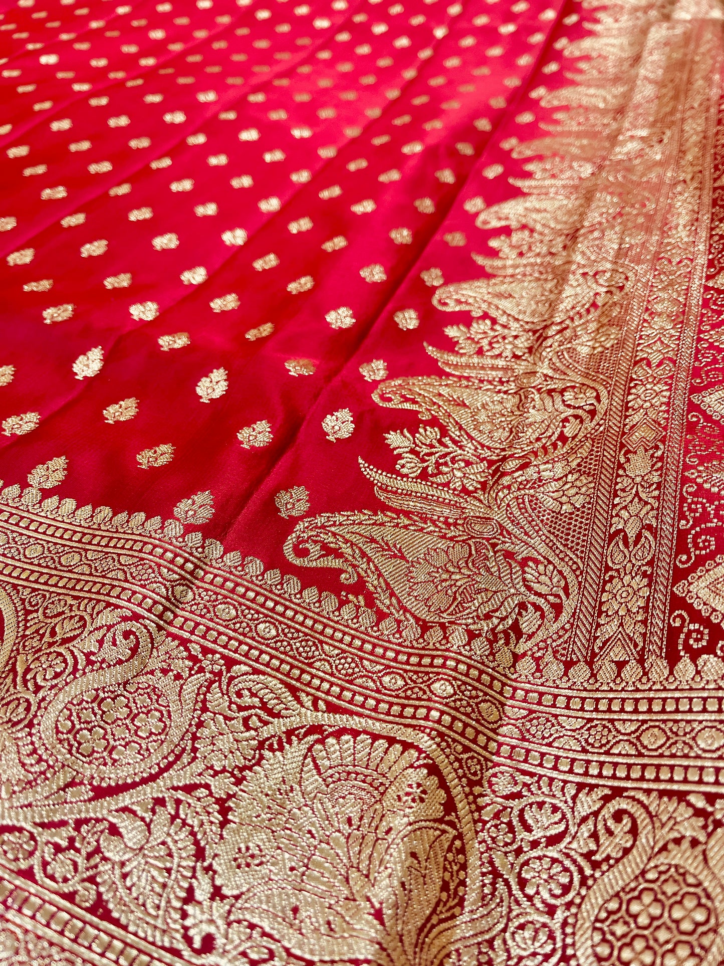 Banarasi Pure Silk Ruby Red Saree with Intricate Butta Zari Weave – HBP-04