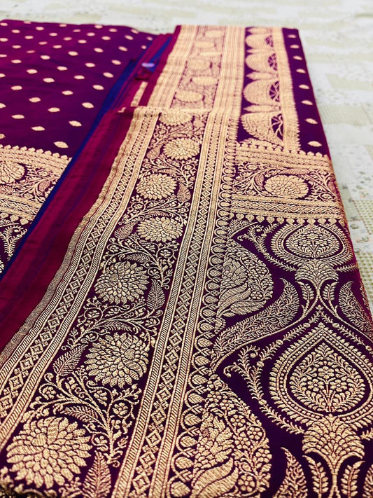 Rich Wine Mashru Silk Saree Adorned with Fine Booti Artistry – MS05