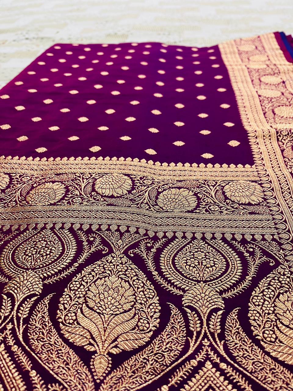 Rich Wine Mashru Silk Saree Adorned with Fine Booti Artistry – MS05