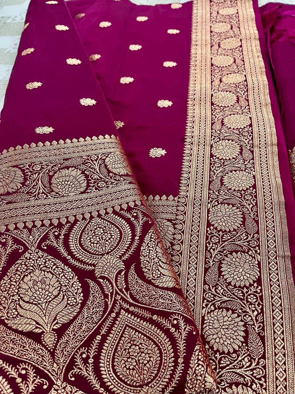 Regal Wine Mashru Silk Saree Highlighted with Delicate Booti Patterns – MS06