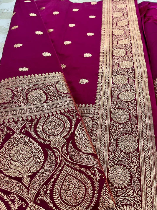 Regal Wine Mashru Silk Saree Highlighted with Delicate Booti Patterns – MS06