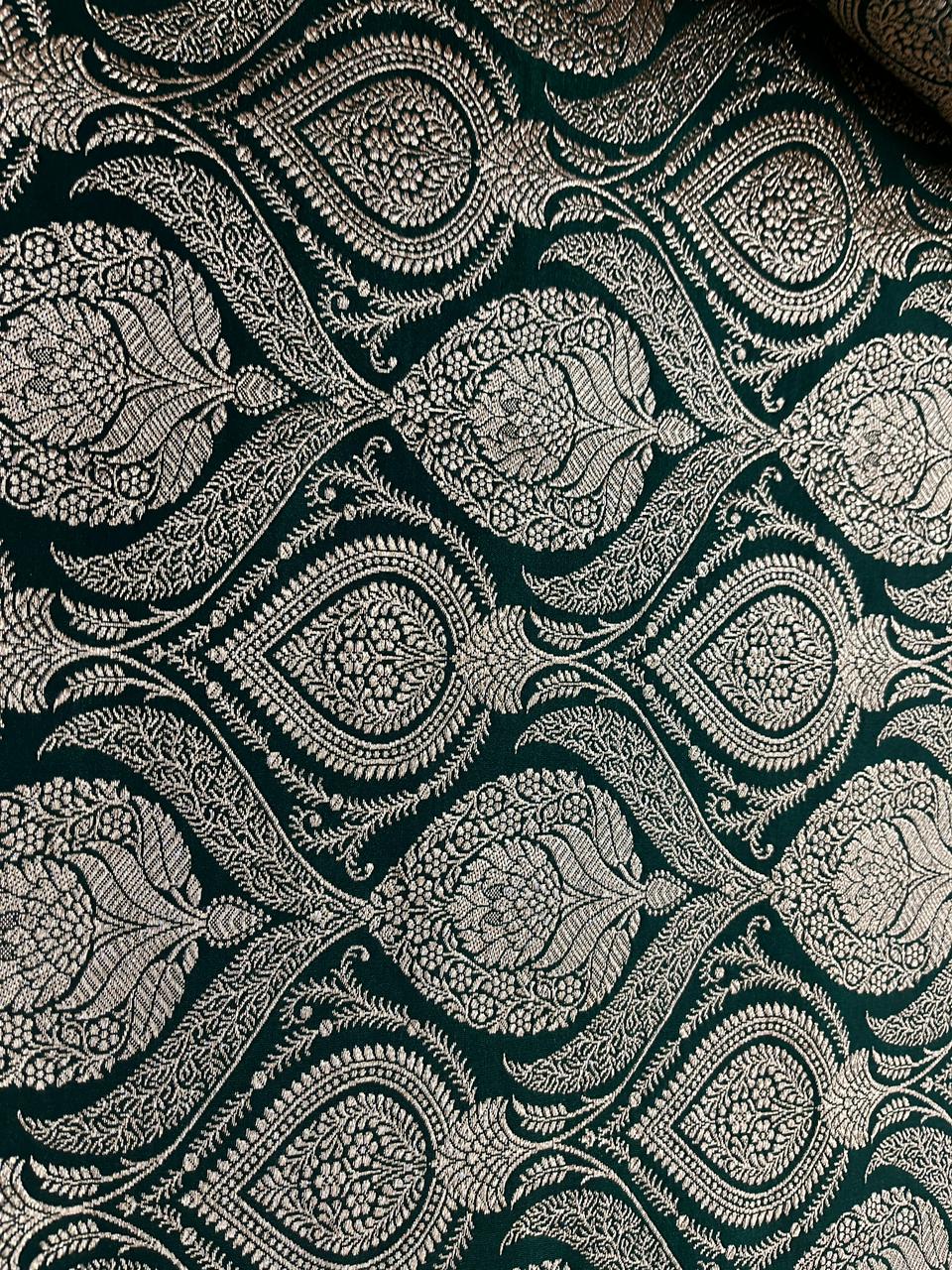 Bottle Green Mashru Silk Saree Accented with Timeless Booti Motifs – MS09