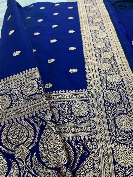 Navy Blue Mashru Silk Saree Showcases Subtle Booti Weaving – MS11