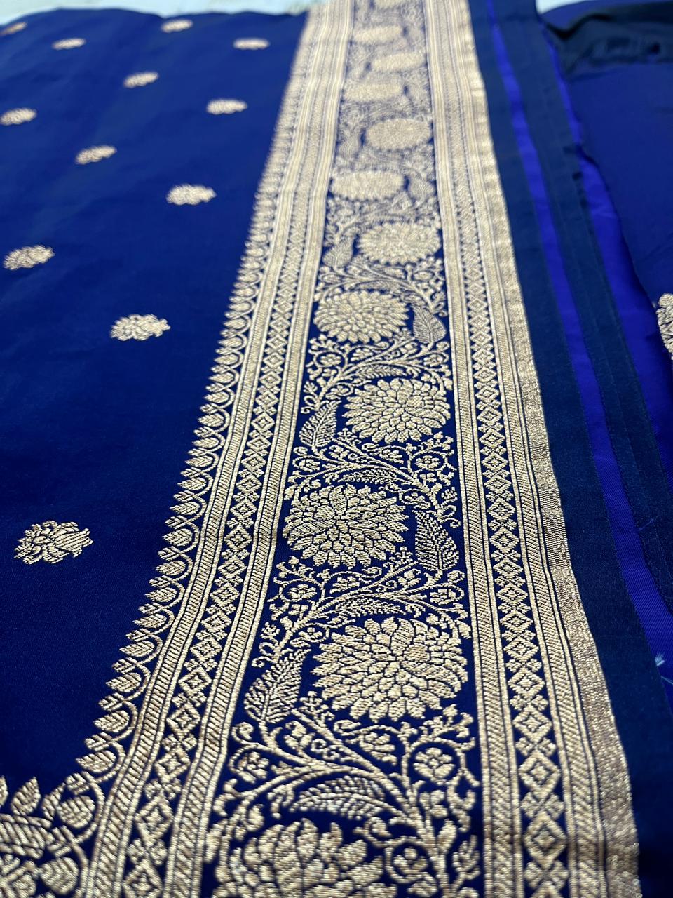 Navy Blue Mashru Silk Saree Showcases Subtle Booti Weaving – MS11