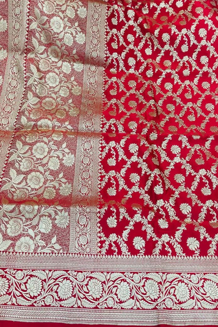 Banarasi Pure Silk Bridal Red Saree with Mughal Jaal Zari Weave – HBP-01