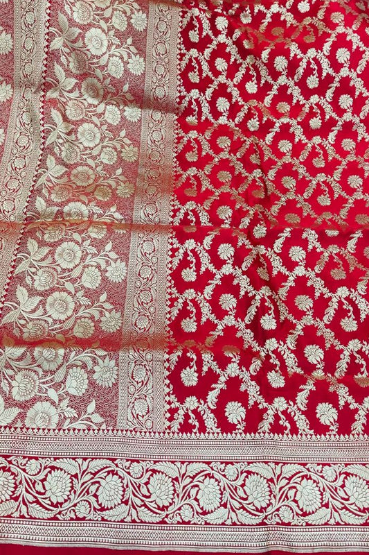Banarasi Pure Silk Bridal Red Saree with Mughal Jaal Zari Weave – HBP-01