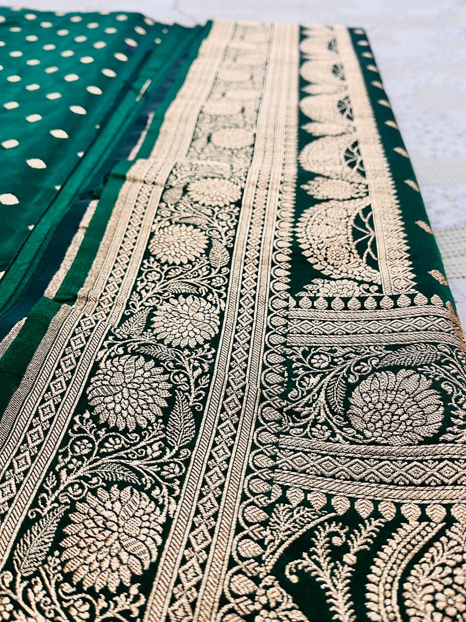 Forest Green Mashru Silk Banarasi Saree with Elegant Booti Design – MS01