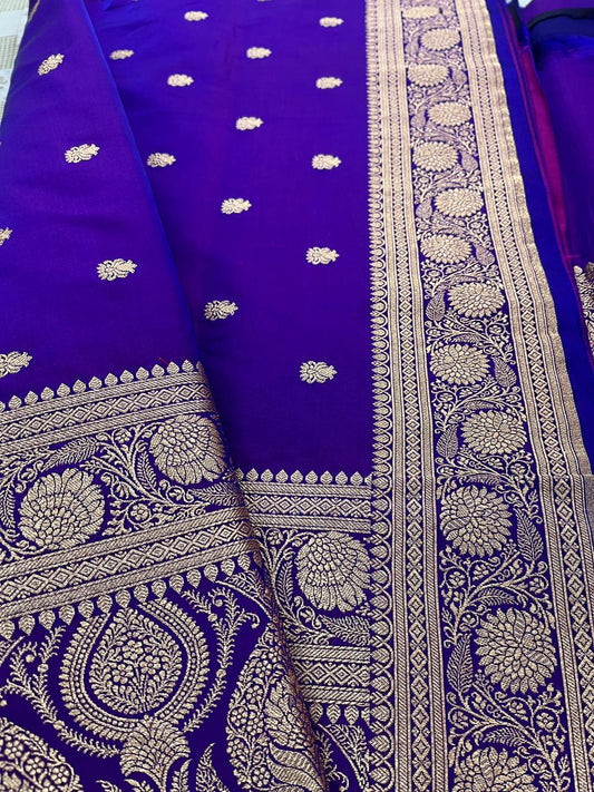 Midnight Purple Mashru Silk Saree Featuring Refined Booti Detailing – MS07