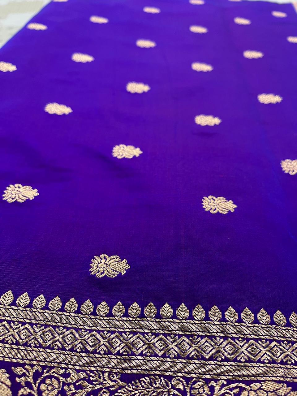 Midnight Purple Mashru Silk Saree Featuring Refined Booti Detailing – MS07