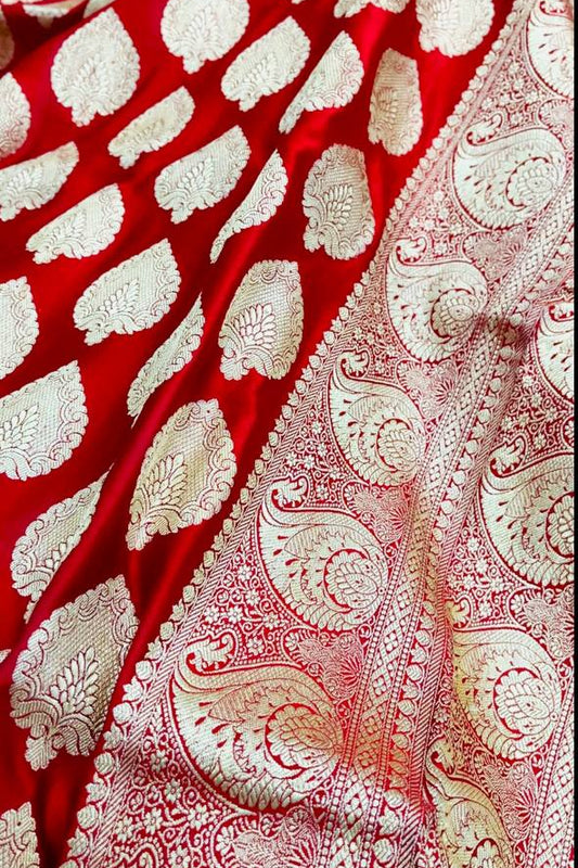 Bridal Banarasi Pure Silk Ruby Red Saree with Intricate Butta Zari Weave – HBP-02